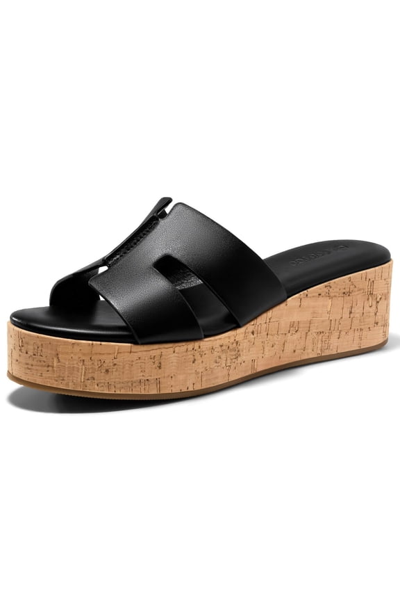 Women  Platform Wedge Sandals Open Toe Slip On Slides Cork Heeled Cutout Comfortable Summer Shoes