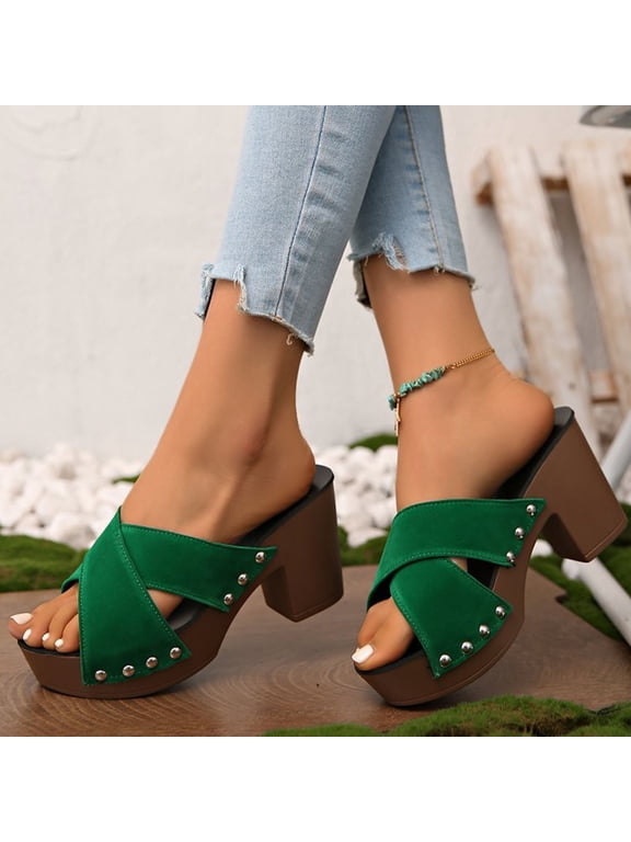 Women Platform Wedge Sandals Peep Toe Chunky Block High Heels Slip On Platform Slide Sandal Backless Open Toe High Heel Summer Slides Mules Lightweight Dressy Casual