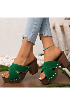 Women Platform Wedge Sandals Peep Toe Chunky Block High Heels Slip On Platform Slide Sandal Backless Open Toe High Heel Summer Slides Mules Lightweight Dressy Casual