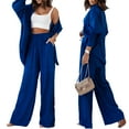 thumbnail image 1 of Women Pleated 2 Piece Outfit Loungewear Pants Set Long Sleeve Button Down Blouse Shirt Palazzo Pants Suit Streetwear, 1 of 8