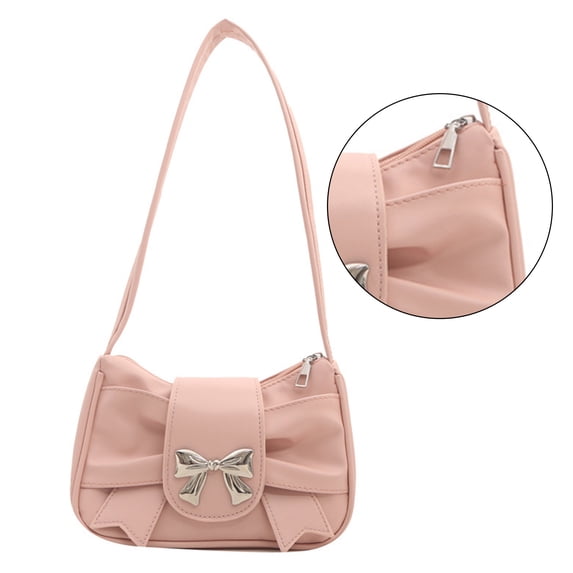 Women Pleated Armpit Bag PU Leather Shoulder Bag Fashion Bow Handbag French Underarm Bag Shopping Dating Bag
