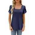 thumbnail image 1 of Women Pleated Blouses And Tops Casual Square Neck Short Sleeve Loose Fit Tee Summer Comfortable Shirts Flowy Tops, 1 of 2