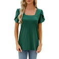 thumbnail image 1 of Women Pleated Blouses And Tops Casual Square Neck Short Sleeve Loose Fit Tee Summer Comfortable Shirts Flowy Tops, 1 of 2