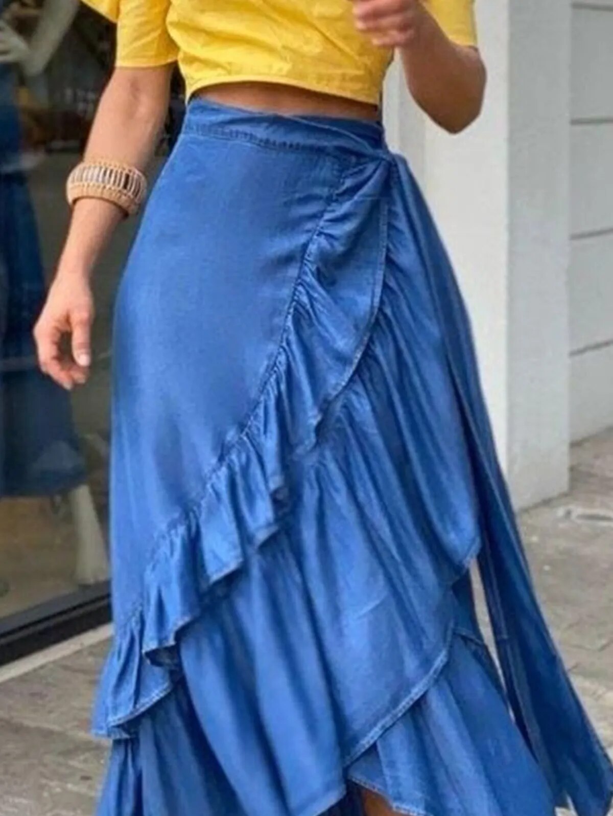 Women Pleated Denim Skirt ALine Casual Streetwear Beach Party Club Y2K Vintage Elegant Plain
