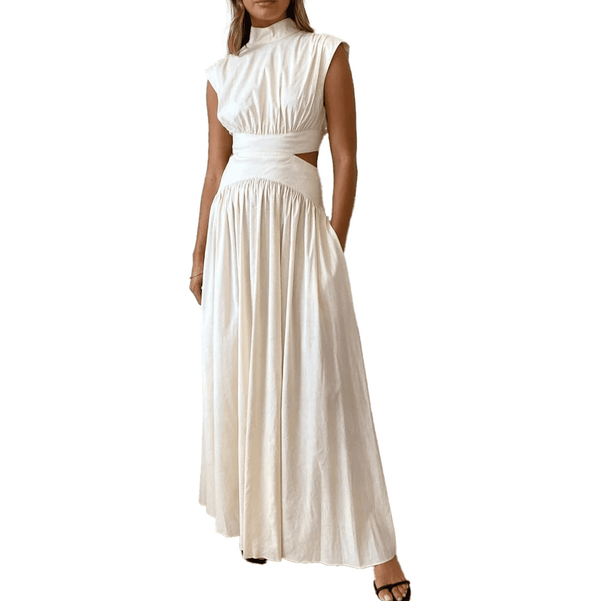 Women Pleated Maxi Dress Mock Neck Cut Out Long Flowy Dresses Elegant  Cocktail Party Formal Dress-XL - Walmart.com