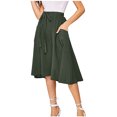 thumbnail image 1 of Women Pleated Midi Skirt with Pocket Elastic High Waist Lace-up Summer Fashion Elegant Party A Line Swing Skirts (X-Large, Army Green), 1 of 5