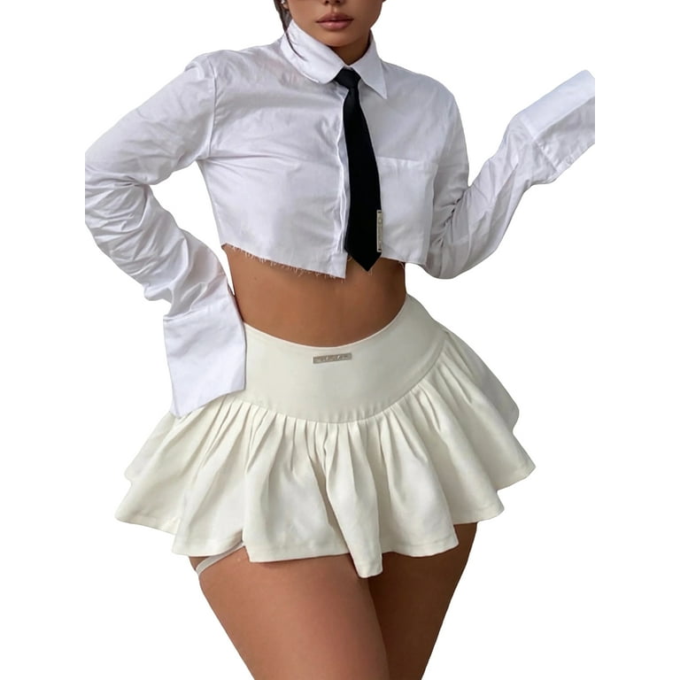 Women's Knit Mini Skirt, Mid Waist Tie-up Front Solid Color Fur Trim  Bodycon Short Skirt,S,M,L 