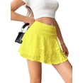 thumbnail image 1 of Women Pleated Mini Skirt Lace High Waisted Ruffle Short Skirts Yellow XXL, 1 of 8