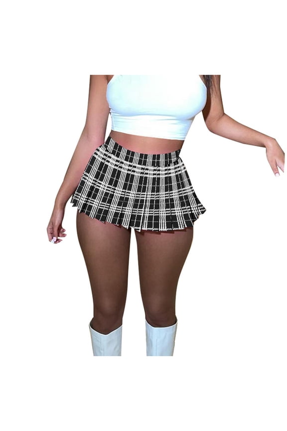 Women Pleated Mini Skirts Fashion Classic Plaid High Waist A-Line Casual Tennis Skater Skirt School Uniform Athletic Stylish Cozy Short Skorts Elegant Casual Skirt