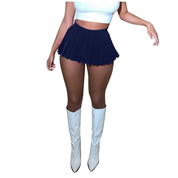 Huowey Women Pleated Mini Skirts Solid Color Fashion High Waist A-Line Classic Casual Tennis Skater Skirt School Uniform Athletic Stylish Cozy Short Skorts Casual Streetwear Outfits