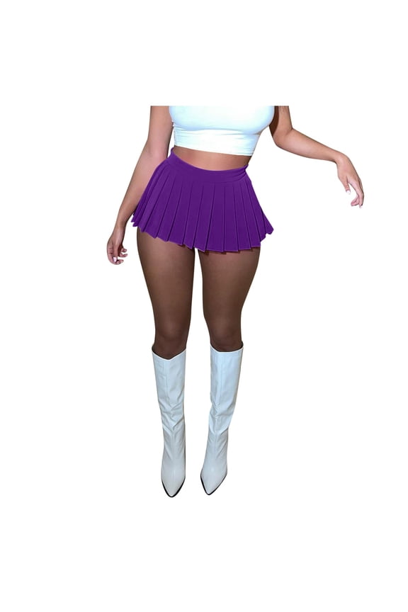 Women Pleated Mini Skirts Solid Color Fashion High Waist A-Line Classic Casual Tennis Skater Skirt School Uniform Athletic Stylish Cozy Short Skorts Casual Streetwear Outfits
