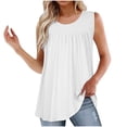 thumbnail image 1 of Women Pleated Sleeveless Tank Tops Round Neck Loungewear Casual Loose Fitting Flowy Tunic Blouse White XXL, 1 of 5