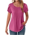 thumbnail image 1 of Women Pleated Top Round Neck Tunic Shirts for Leggings Short Sleeve Blouse Curve Hem Tshirts, 1 of 5