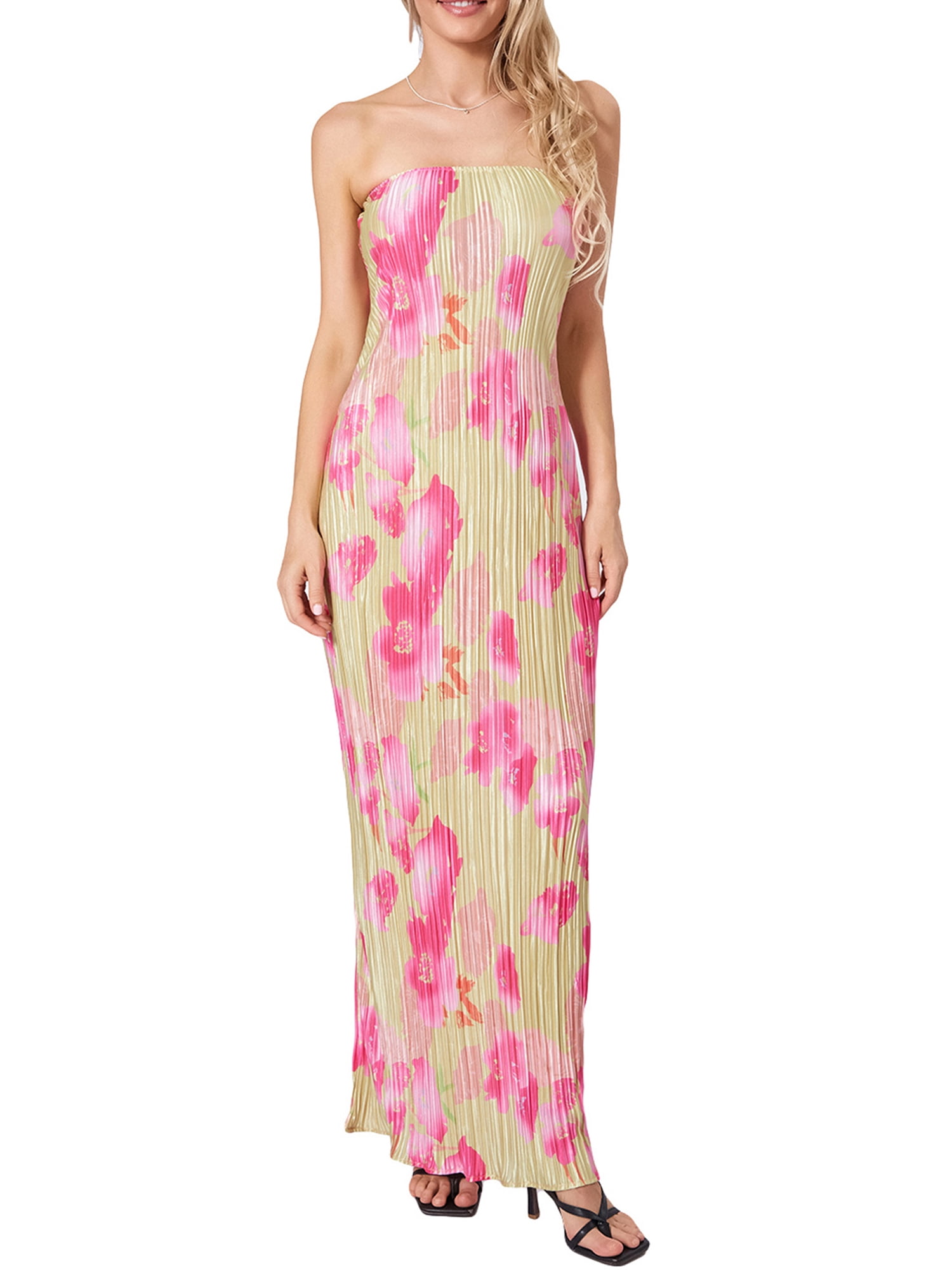 Slim Slit Tube Long Dress Summer  Pint Party Beach Dresses Women's Clothing