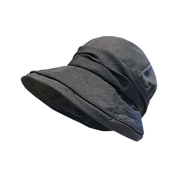 Women Pleated Wide Curved Brim Bucket Sun Hat UPF 50+ UV Protection Soft Lightweight Foldable Packable Casual Cap for Outdoor Travel Beach Hiking Black M(M)
