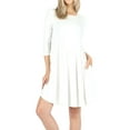 thumbnail image 1 of Women & Plus 3/4 Sleeve Round Hem Knee Length A-Line Tunic Dress with Side Pockets (Ivory, L), 1 of 4