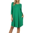 thumbnail image 1 of Women & Plus 3/4 Sleeve Round Hem Knee Length A-Line Tunic Dress with Side Pockets (Kelly Green, 2X), 1 of 4