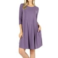 thumbnail image 1 of Women & Plus 3/4 Sleeve Round Hem Knee Length A-Line Tunic Dress with Side Pockets (Lilac Grey, XL), 1 of 5