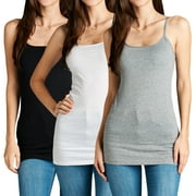 Women & Plus Basic Cami with Adjustable Spaghetti Straps Layering Tank Top (3PK: BLACK/HGREY/WHITE, S)