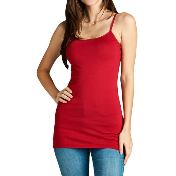 Women & Plus Basic Cami with Adjustable Spaghetti Straps Layering Tank Top (DARK RED, S)