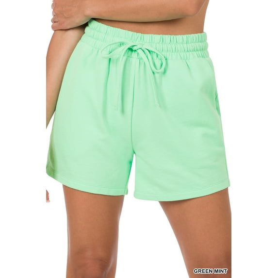 Women & Plus Comfy Drawstring Waist French Terry Fleece Bermuda Shorts with Pockets (GREEN MINT, S)