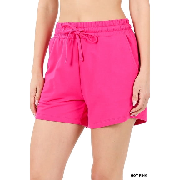 Women & Plus Comfy Drawstring Waist French Terry Fleece Bermuda Shorts with Pockets (HOT PINK, S)