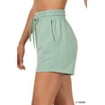 thumbnail image 1 of Women & Plus Comfy Drawstring Waist French Terry Fleece Bermuda Shorts with Pockets (LT GREEN, L), 1 of 3