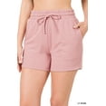 thumbnail image 1 of Women & Plus Comfy Drawstring Waist French Terry Fleece Bermuda Shorts with Pockets (LT ROSE, L), 1 of 3