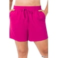 thumbnail image 1 of Women & Plus Comfy Drawstring Waist French Terry Fleece Bermuda Shorts with Pockets (MAGENTA, 3X), 1 of 3