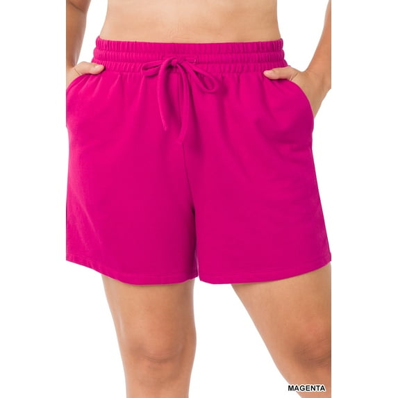 Women & Plus Comfy Drawstring Waist French Terry Fleece Bermuda Shorts with Pockets (MAGENTA, S)