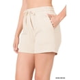 thumbnail image 1 of Women & Plus Comfy Drawstring Waist French Terry Fleece Bermuda Shorts with Pockets (SAND BEIGE, S), 1 of 3
