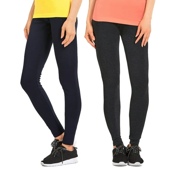 Women & Plus Cotton High Waist Full Length Cotton Workout Leggings (NAVY/CHARCOAL, L)