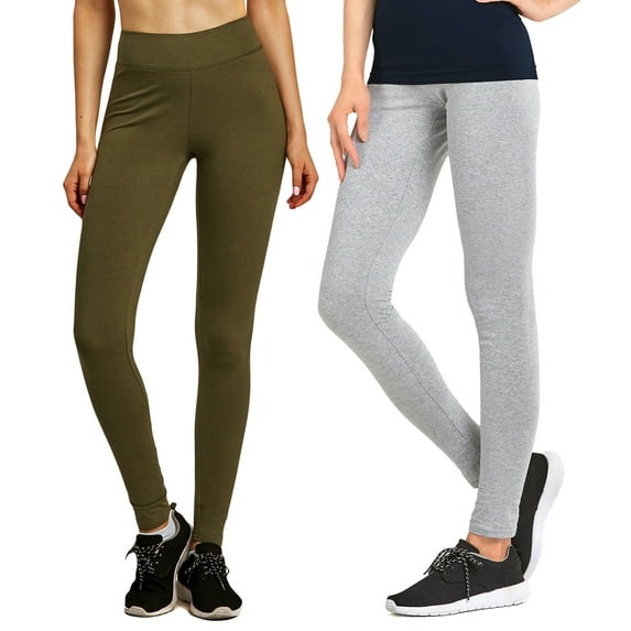 Women & Plus Cotton High Waist Full Length Cotton Workout Leggings (OLIVE/H GREY, L)