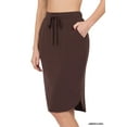 thumbnail image 1 of Women & Plus Elastic Waist Self-Tie Knee Length Tulip Hem Midi Skirt with Side Pockets, 1 of 3