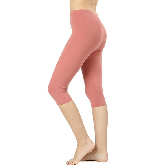 Women & Plus Essential Basic Cotton Spandex Stretch Below Knee Length 15" Leggings (ASH ROSE, 1X)