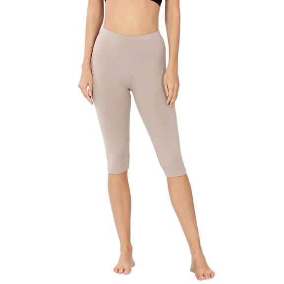 Women & Plus Essential Basic Cotton Spandex Stretch Below Knee Length 15" Leggings (Ash Mocha, L)