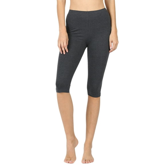 Women & Plus Essential Basic Cotton Spandex Stretch Below Knee Length 15" Leggings (CHARCOAL, 1X)