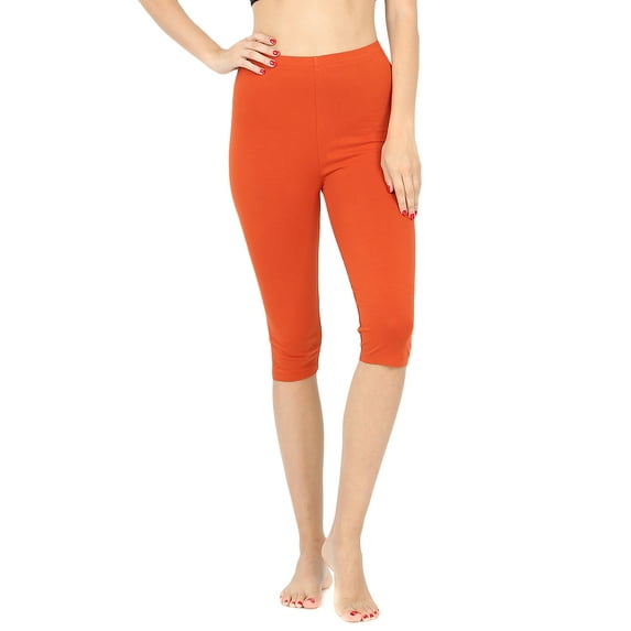Women & Plus Essential Basic Cotton Spandex Stretch Below Knee Length 15" Leggings (COPPER, XL)