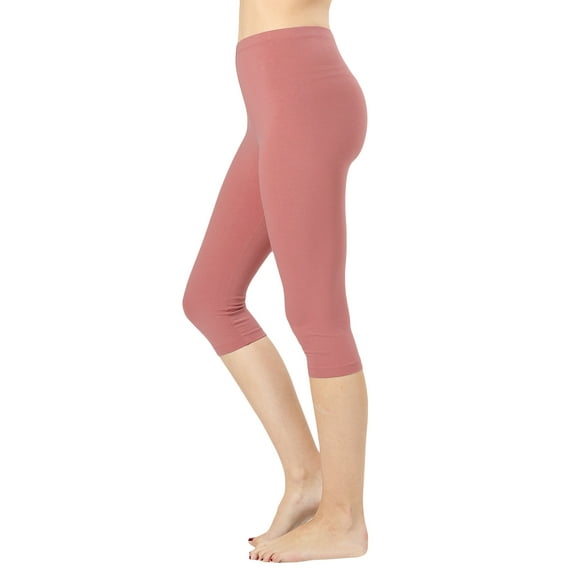 Women & Plus Essential Basic Cotton Spandex Stretch Below Knee Length 15" Leggings (D ROSE, 3X)