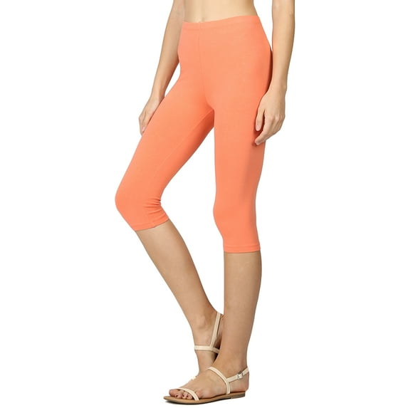 Women & Plus Essential Basic Cotton Spandex Stretch Below Knee Length 15" Leggings (DEEP CORAL, M)