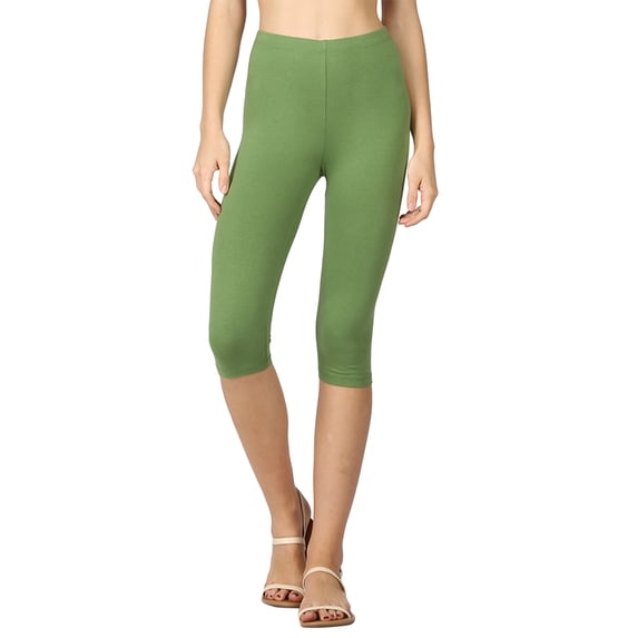 Women & Plus Essential Basic Cotton Spandex Stretch Below Knee Length 15" Leggings (KIWI, 2X)