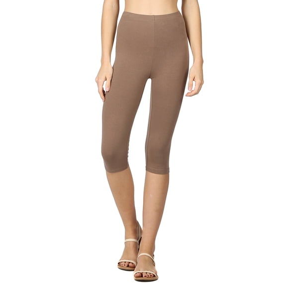 Women & Plus Essential Basic Cotton Spandex Stretch Below Knee Length 15" Leggings (MOCHA, 3X)
