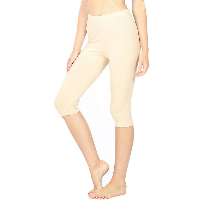 Women & Plus Essential Basic Cotton Spandex Stretch Below Knee Length 15  Leggings (TAUPE, M) 