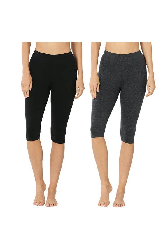 Women & Plus Essential Basic Cotton Spandex Stretch Below Knee Length Capri Leggings