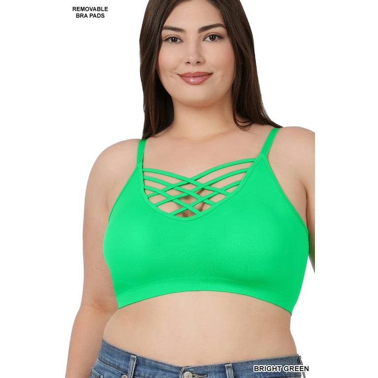 Women Plus Front V Lattice Sports Bra Bralette with Adjustable Straps and Removable Bra Pads