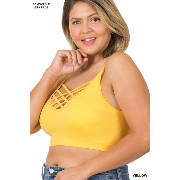 Women & Plus Front V-Lattice Sports Bra Bralette with Adjustable Straps and Removable Bra Pads