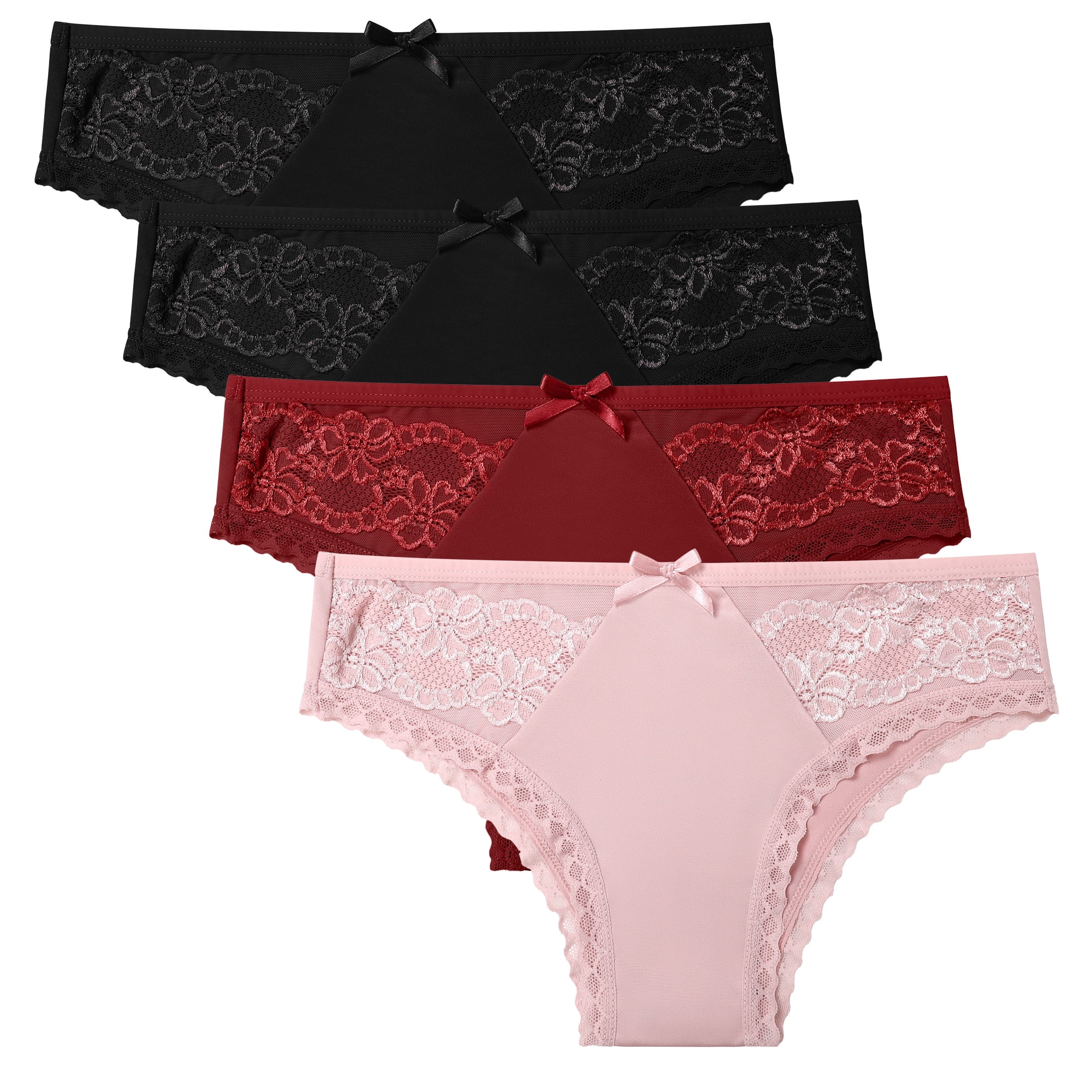 Women Plus Lace Hipster Nylon Panties Soft Underwear Briefs 4 Pack