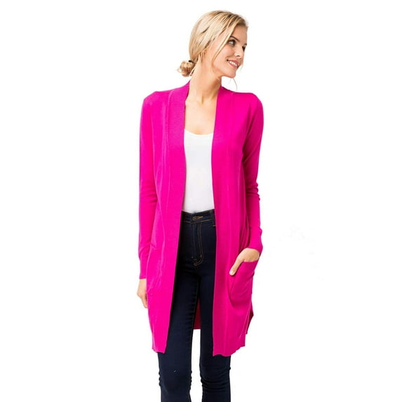 Women & Plus Long Sleeve Long Line Duster Knit Sweater Open Front Cardigan W/Pocket (S-3XL)