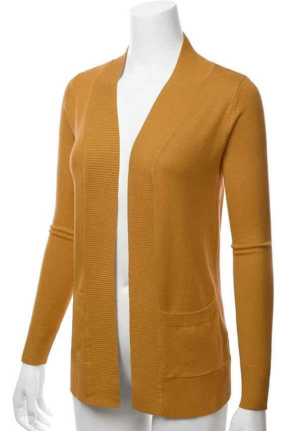 Women & Plus Open Front Drape Classic Knit Cardigan With Pockets