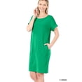 thumbnail image 1 of Women & Plus Round Neck Rolled Sleeve Knee Length Tunic Shirt Dress with Pockets, 1 of 4